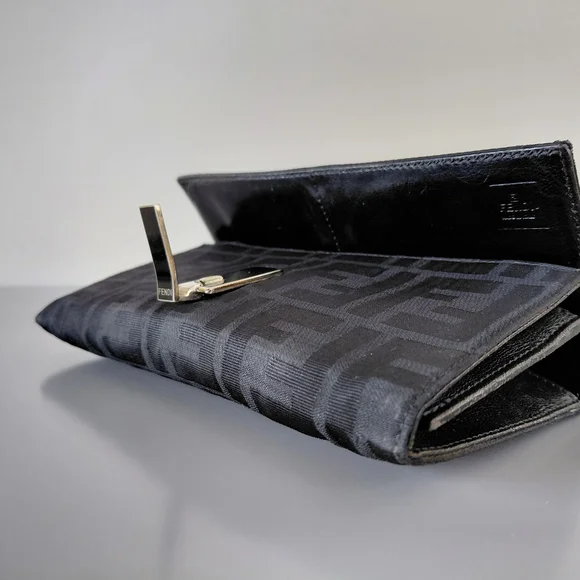 Fendi Textured Black Evening Clutch Wallet Signature
